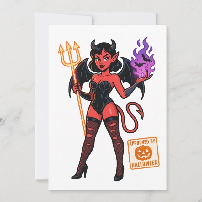 Halloween Cartoon Succubus – Dark & Playful Invitation (Front)