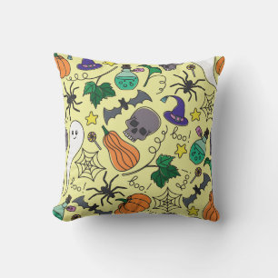 Halloween Cartoon: Vibrant Vintage Pattern Cushion
