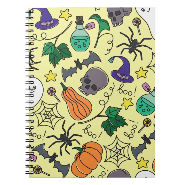 Halloween Cartoon: Vibrant Vintage Pattern Notebook (Front)