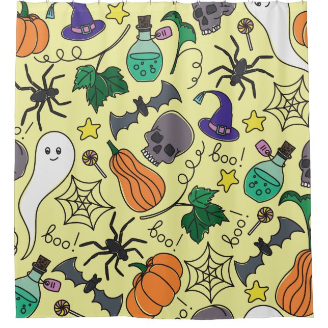 Halloween Cartoon: Vibrant Vintage Pattern Shower Curtain (Front)