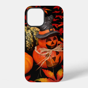 Halloween Carved Pumpkins with Fall Leaves iPhone 12 Case