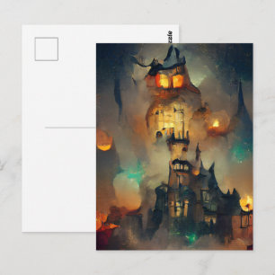 Halloween Castle, Halloween Ghost, Japanese Art  Postcard
