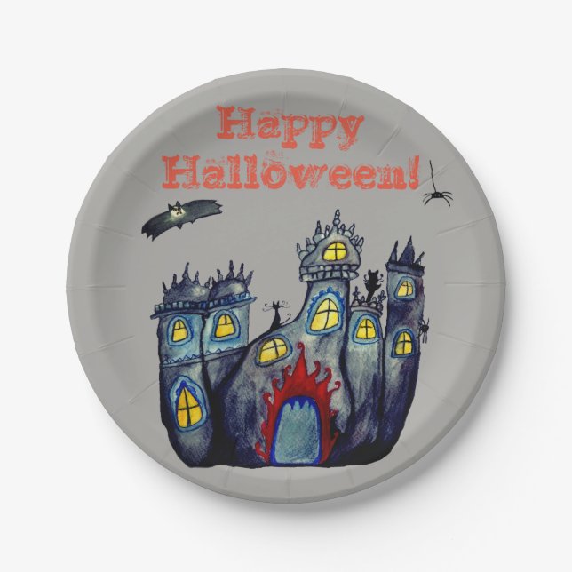 Halloween Castle Happy Halloween  Paper Plates (Front)