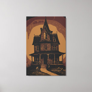 Halloween Castle Spooky Haunted Mansion  Canvas Print