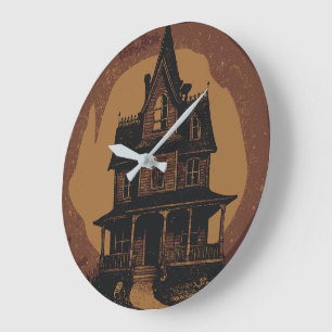 Halloween Castle Spooky Haunted Mansion  Large Clock