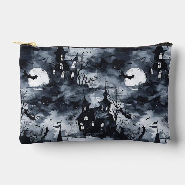 Halloween Castle with moon and bats Gothic Accessory Pouch (Front)