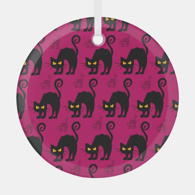 Halloween Cat: Abstract Seamless Pattern Glass Tree Decoration (Front)