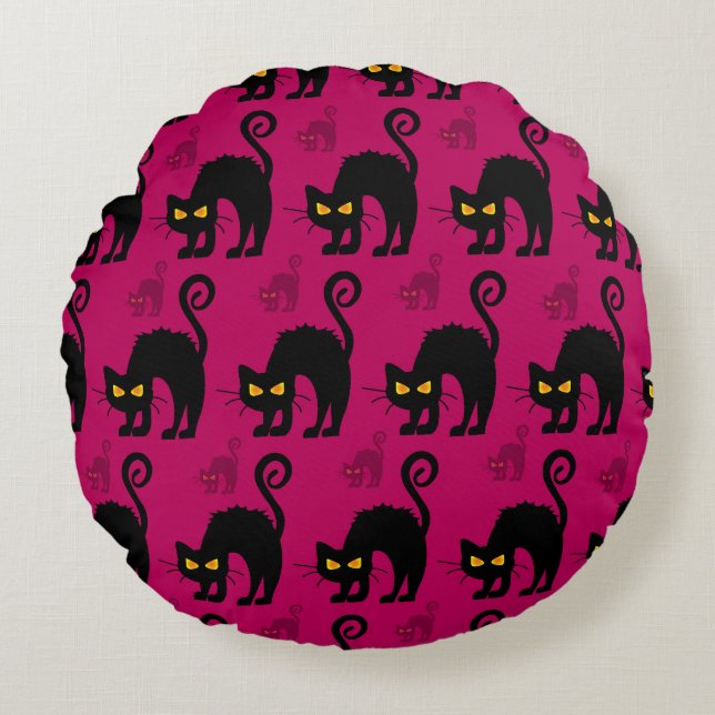 Halloween Cat: Abstract Seamless Pattern Round Cushion (Front)