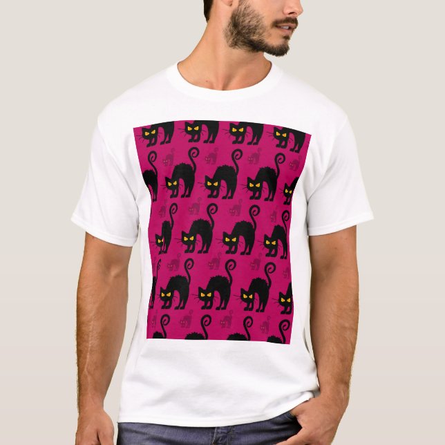Halloween Cat: Abstract Seamless Pattern T-Shirt (Front)