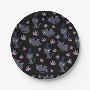 Halloween Cat and Bat Pattern Paper Plate