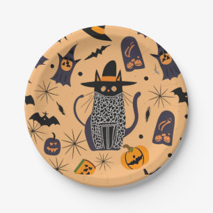Halloween cat and elements paper plate
