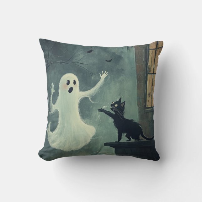 Halloween Cat and Ghost Cushion (Front)