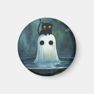 Halloween Cat and Ghost in Pool Magnet
