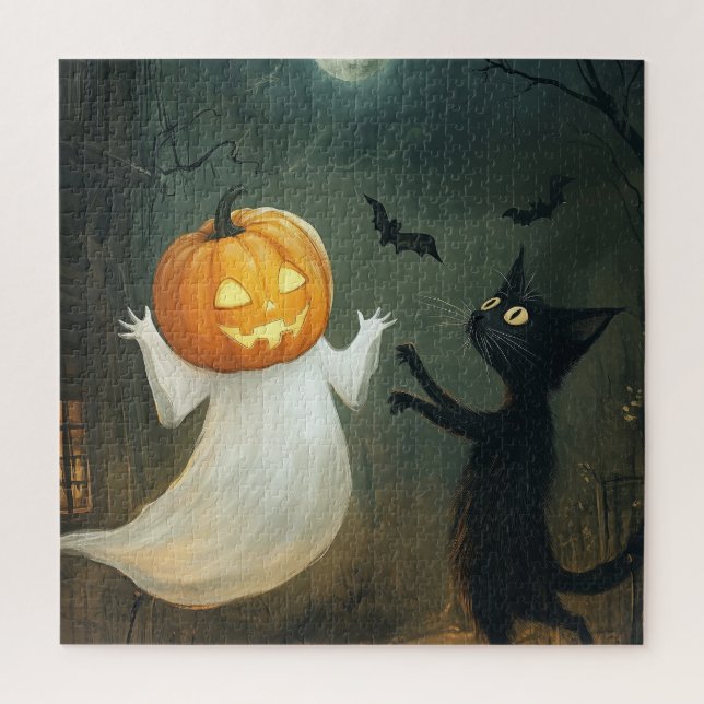 Halloween Cat and Ghost Jigsaw Puzzle (Vertical)