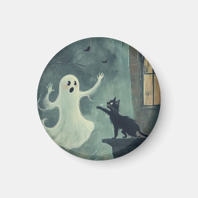 Halloween Cat and Ghost Magnet (Front)