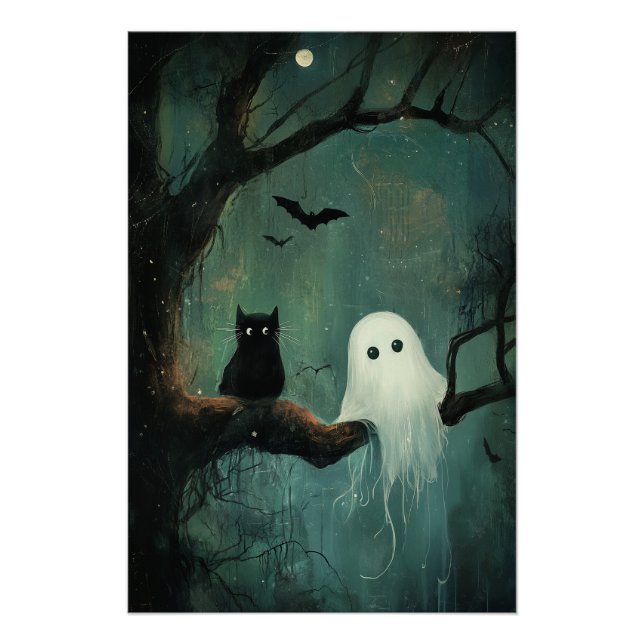 Halloween Cat and Ghost Poster (Front)