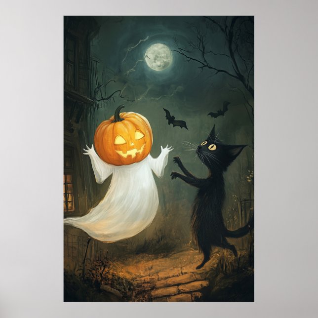 Halloween Cat and Ghost Poster (Front)