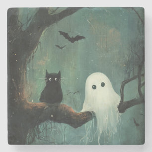 Halloween Cat and Ghost Stone Coaster
