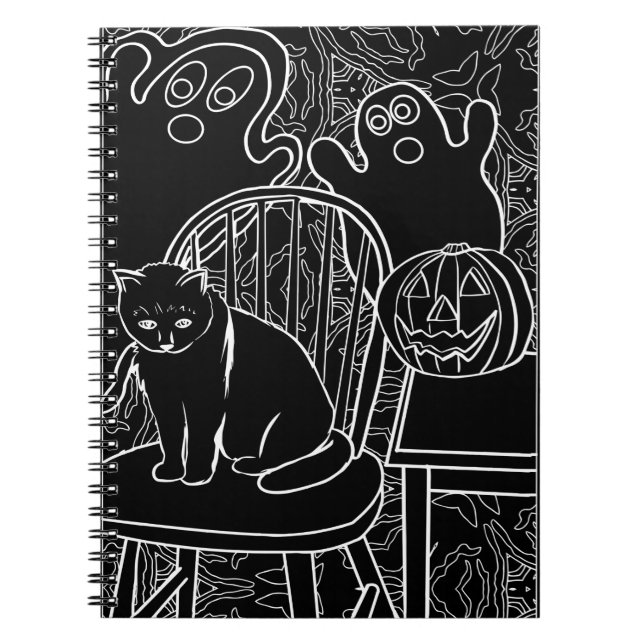 Halloween Cat and Ghosts Notebook (Front)