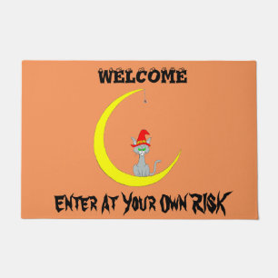 Halloween Cat and Moon Doormat