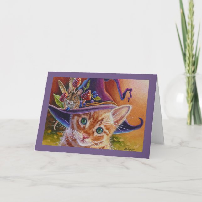 Halloween Cat and Mouse No. 1 Watercolor Art Card (Front)