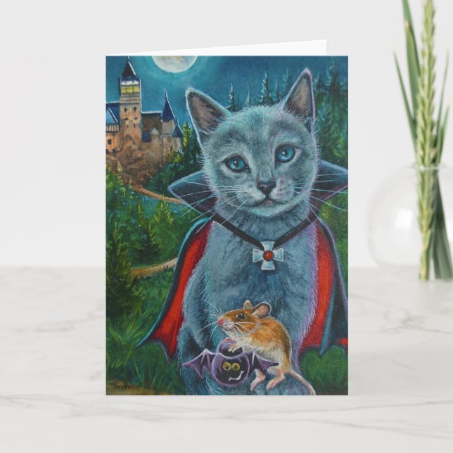 Halloween Cat and Mouse No. 3 Watercolor Art Card (Front)
