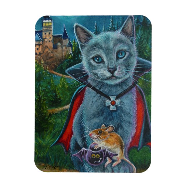 Halloween Cat and Mouse No. 3 Watercolor Art Magnet (Vertical)