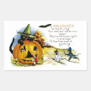 Halloween Cat and Mouse Rectangular Sticker
