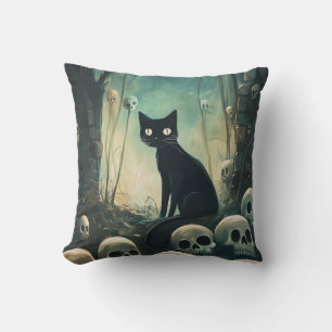 Halloween Cat and Skulls Cushion