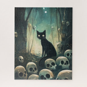 Halloween Cat and Skulls Jigsaw Puzzle