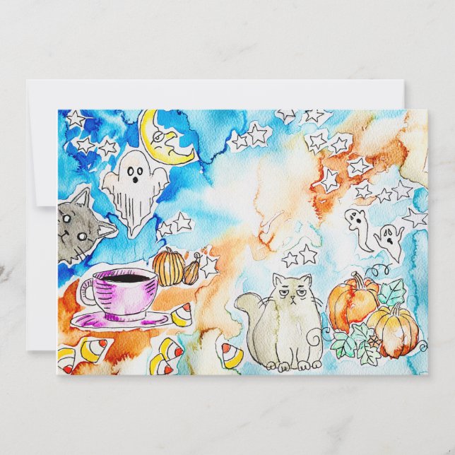 Halloween Cat Art Holiday Card (Front)