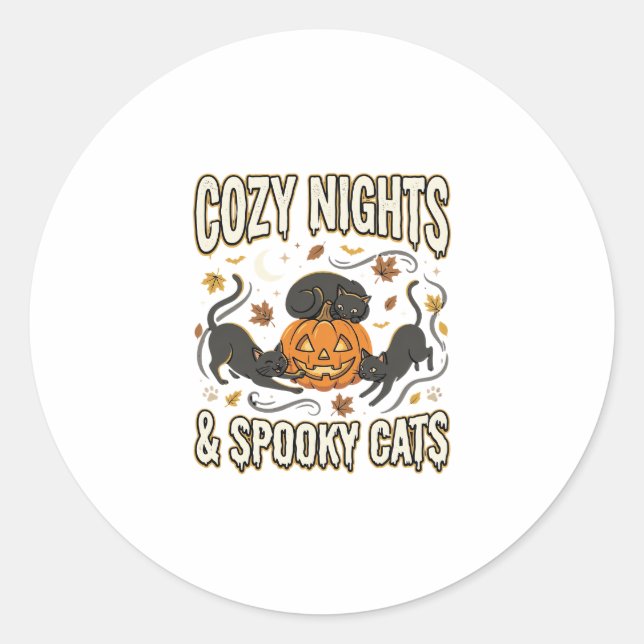 Halloween Cat Autumn Magic Classic Round Sticker (Front)