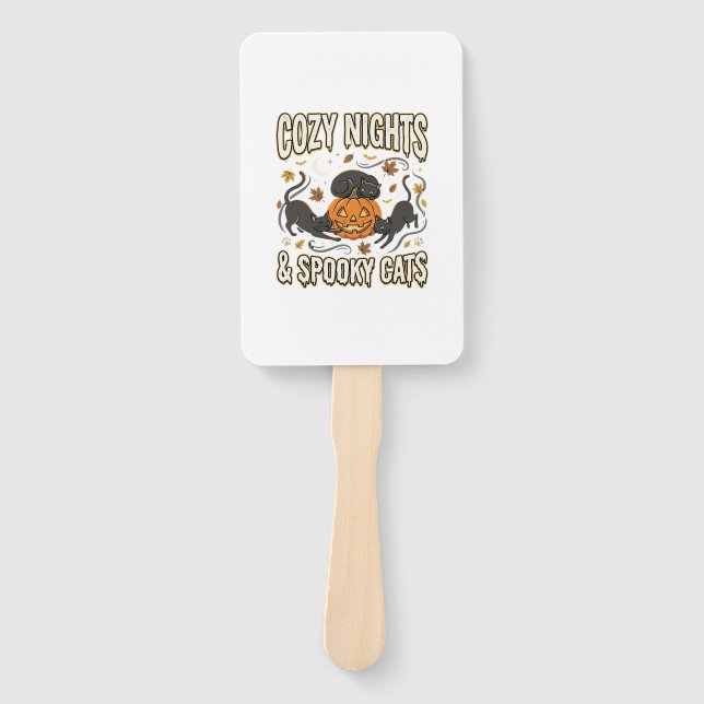 Halloween Cat Autumn Magic Hand Fan (Front)