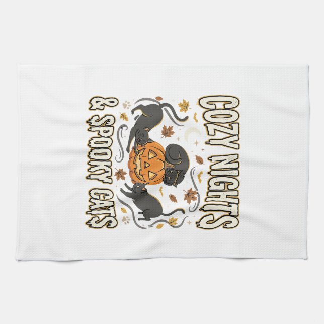 Halloween Cat Autumn Magic Tea Towel (Horizontal)