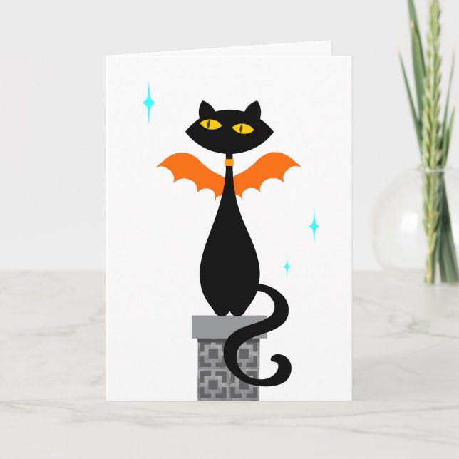 Halloween Cat Bat Holiday Card (Front)