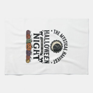 Halloween Cat Black Cats Pumpkins Vintage Funny_1 Tea Towel
