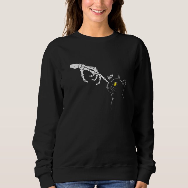 Halloween Cat Black  Skeleton Hand Boop Sweatshirt (Front)