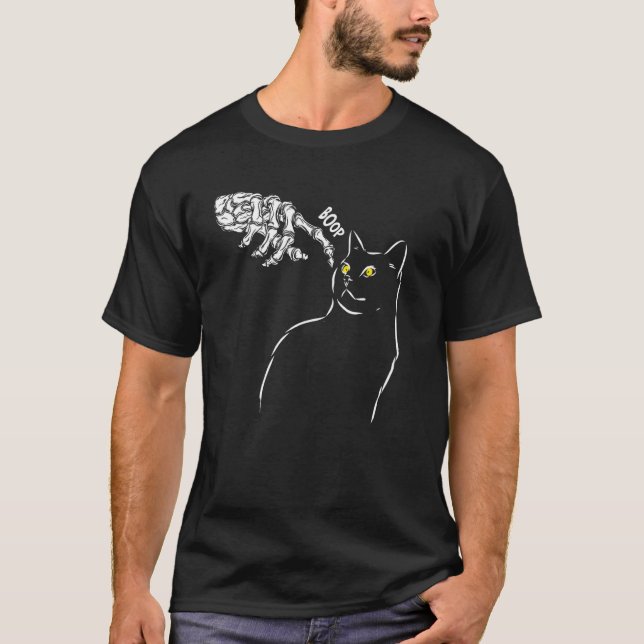 Halloween Cat Black  Skeleton Hand Boop T-Shirt (Front)