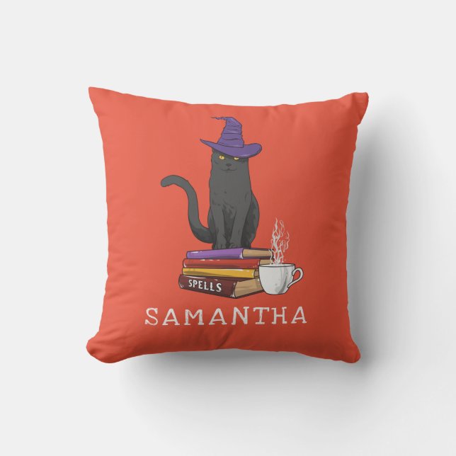 Halloween Cat Books Potion and Spells Personalised Cushion (Front)