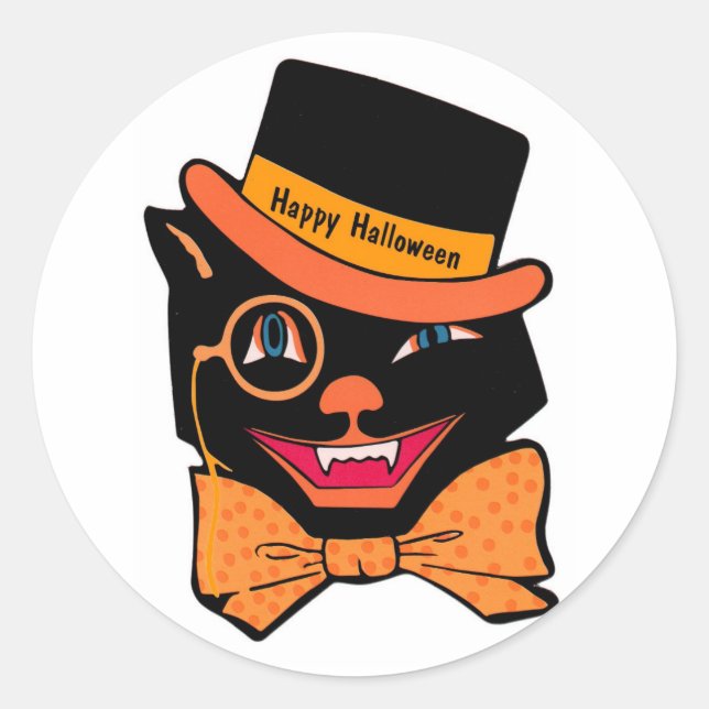 Halloween cat classic round sticker (Front)
