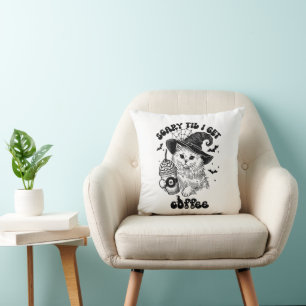 Halloween Cat Coffee - Scary Til I Get Coffee Cushion