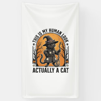 Halloween Cat Costume Funny Vintage Witch Cat Shir Banner