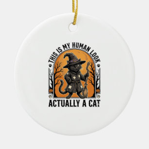 Halloween Cat Costume Funny Vintage Witch Cat Shir Ceramic Tree Decoration