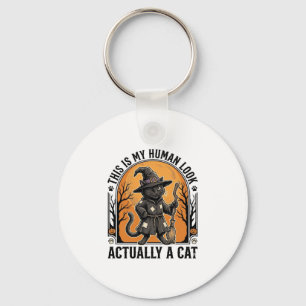 Halloween Cat Costume Funny Vintage Witch Cat Shir Key Ring