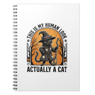 Halloween Cat Costume Funny Vintage Witch Cat Shir Notebook