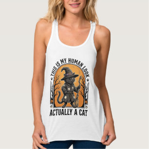 Halloween Cat Costume Funny Vintage Witch Cat Shir Singlet