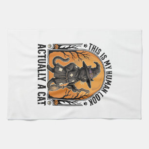 Halloween Cat Costume Funny Vintage Witch Cat Shir Tea Towel
