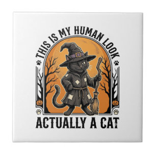Halloween Cat Costume Funny Vintage Witch Cat Shir Tile