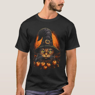 Halloween Cat Costume Witch Hat Black Cat Pumpkin T-Shirt