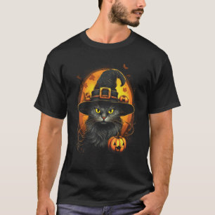 Halloween Cat Costume Witch Hat Black Cat Pumpkin T-Shirt